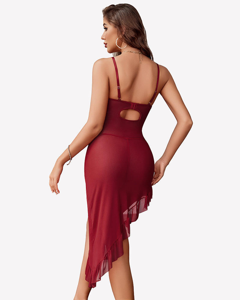 Bodycon Ruffle Corset Lace Mesh Dress