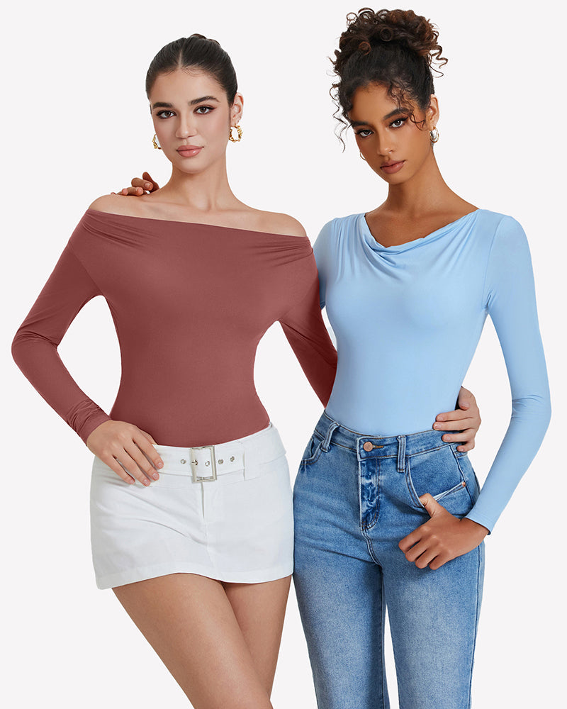 Off the Shoulder Long Sleeve Bodysuit