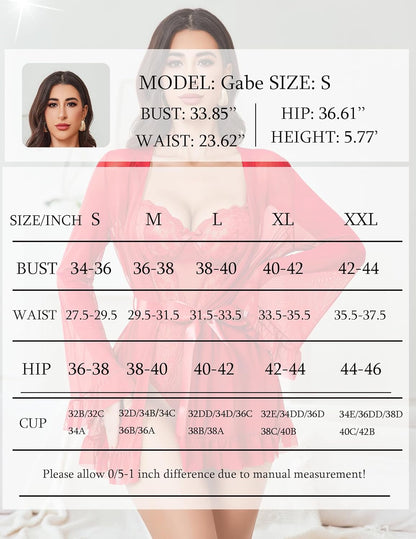 2 Piece Sheer Kimono Robe with Lace Teddy