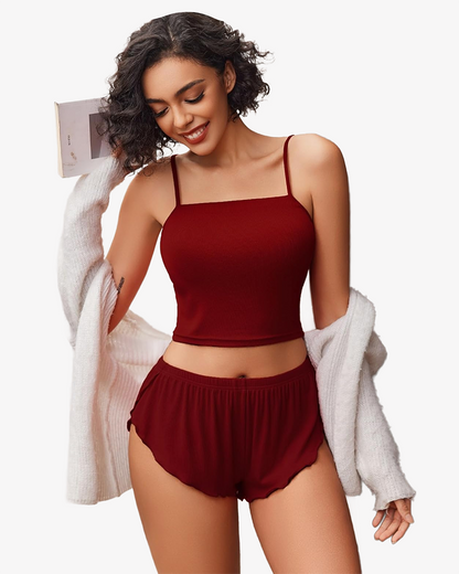 Ribbed Pajama Set Side Slit 2 Piece PJ Set