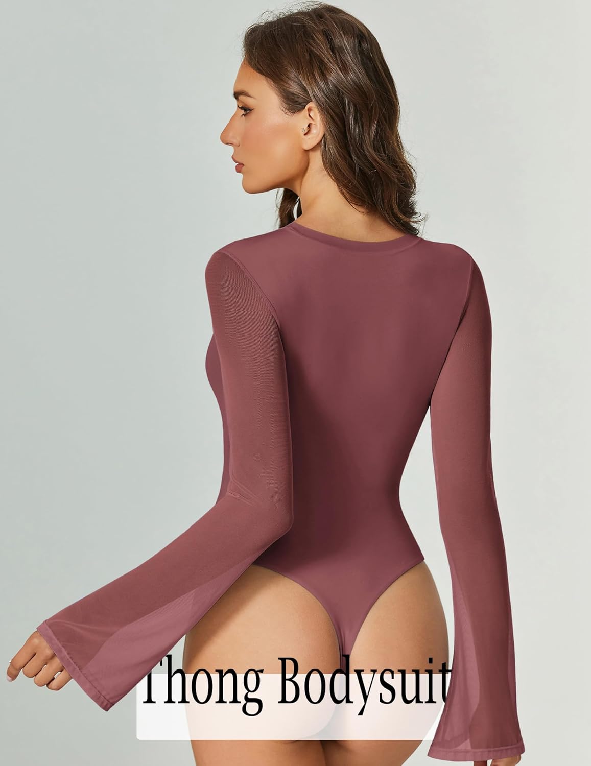 Bell Long Sleeve Bodysuits Mesh Leotard Tops