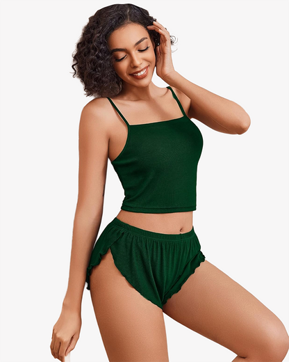 Ribbed Pajama Set Side Slit 2 Piece PJ Set