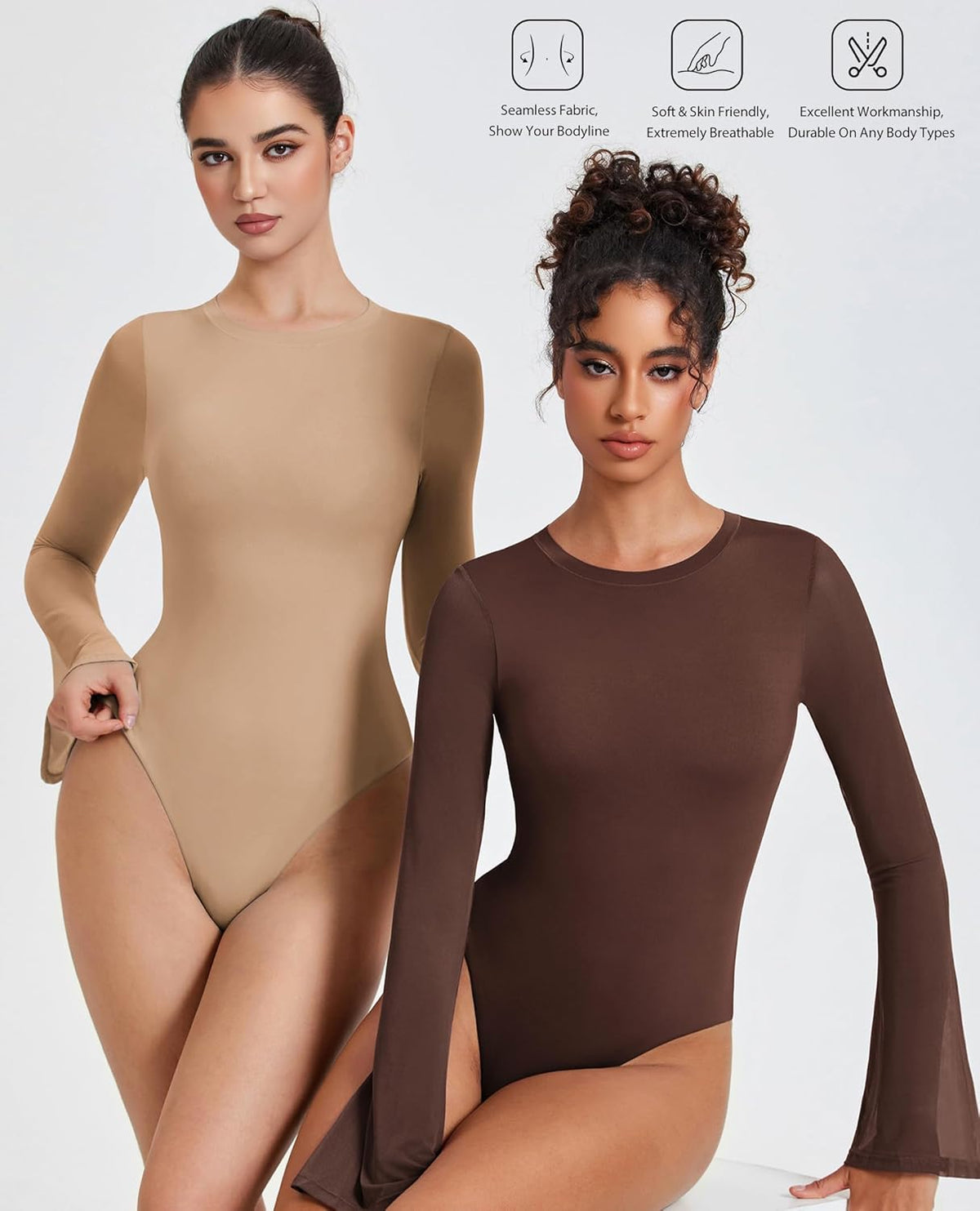 Bell Long Sleeve Bodysuits Mesh Leotard Tops