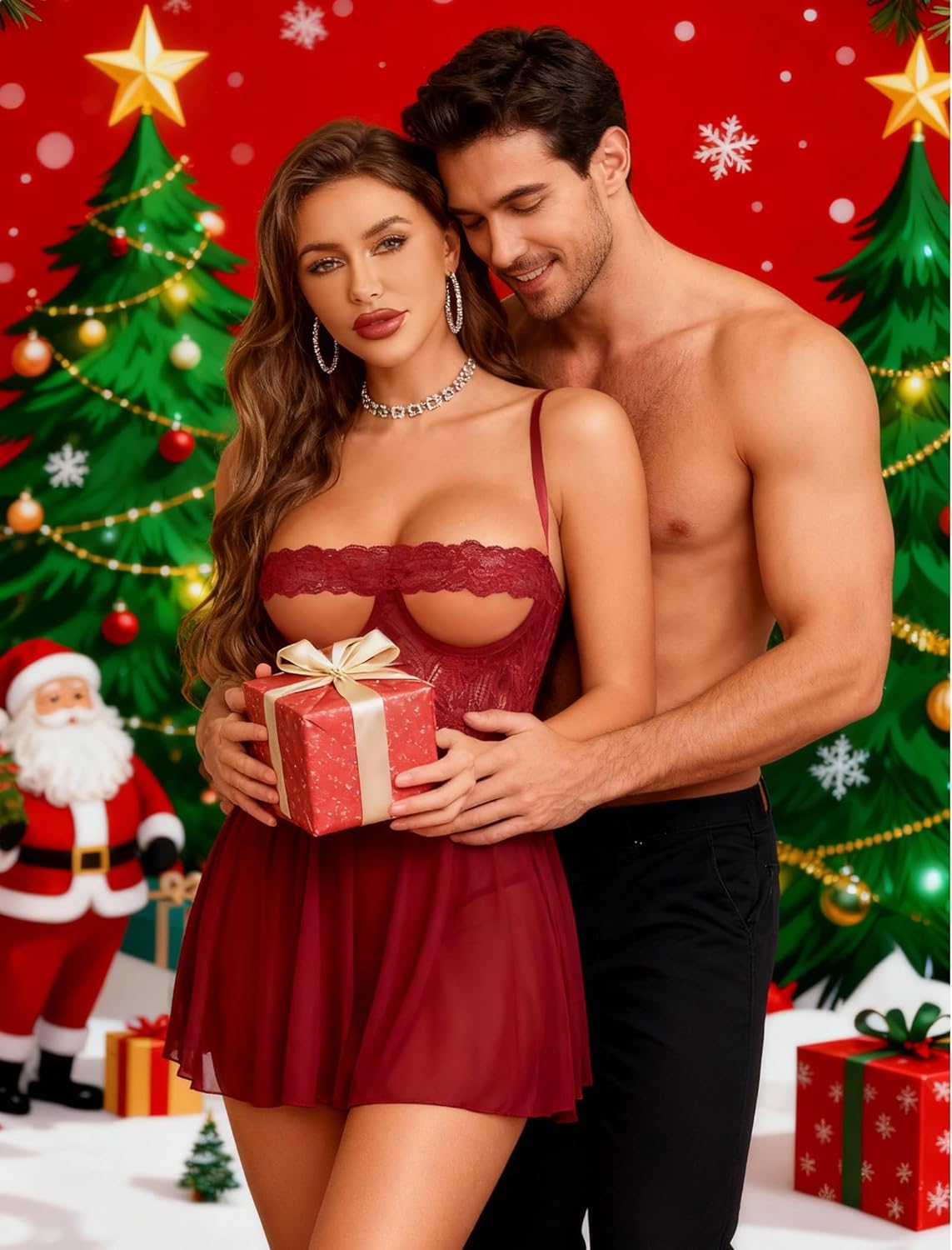 Sheer Mesh Babydoll Dress With Thong