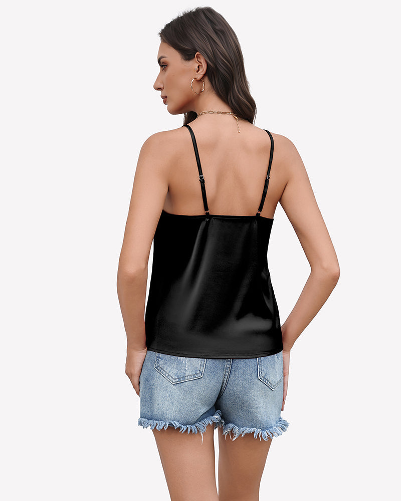 Silk Satin Tank Tops Mesh V Neck Camisole