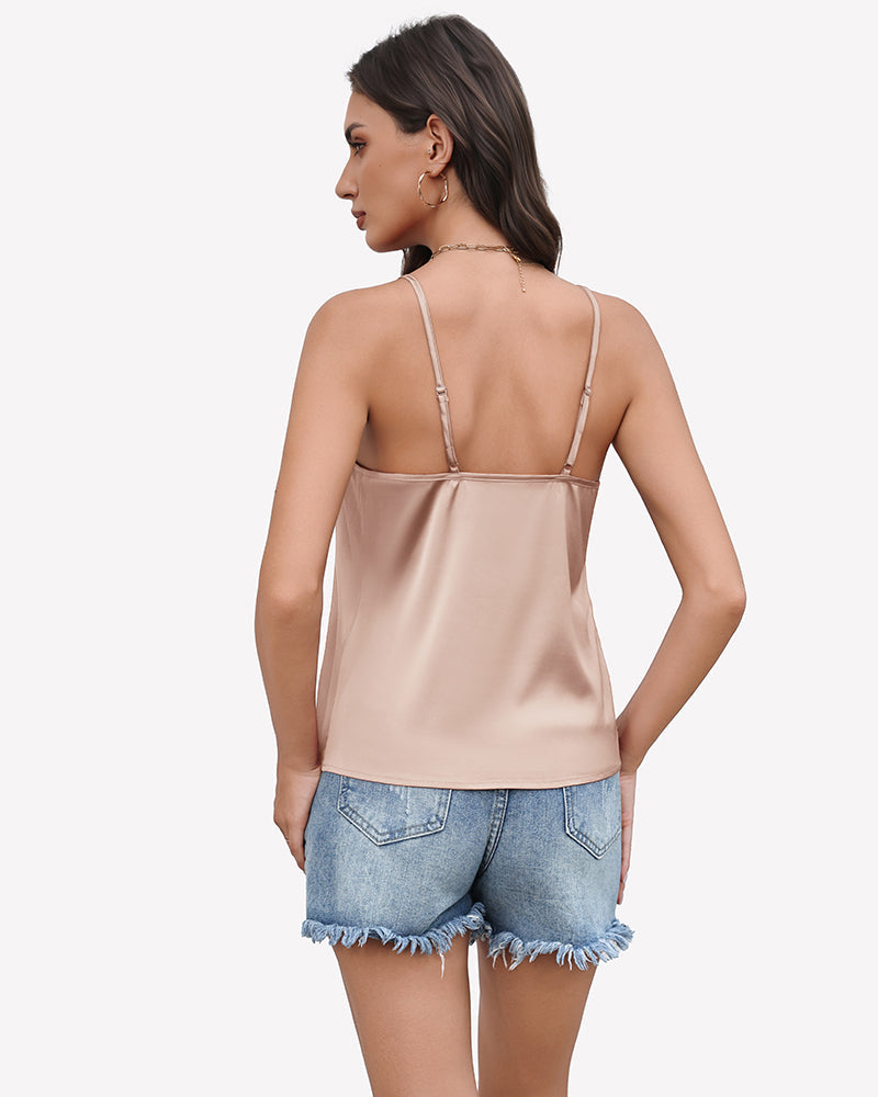 Silk Satin Tank Tops Mesh V Neck Camisole