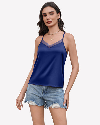 Silk Satin Tank Tops Mesh V Neck Camisole