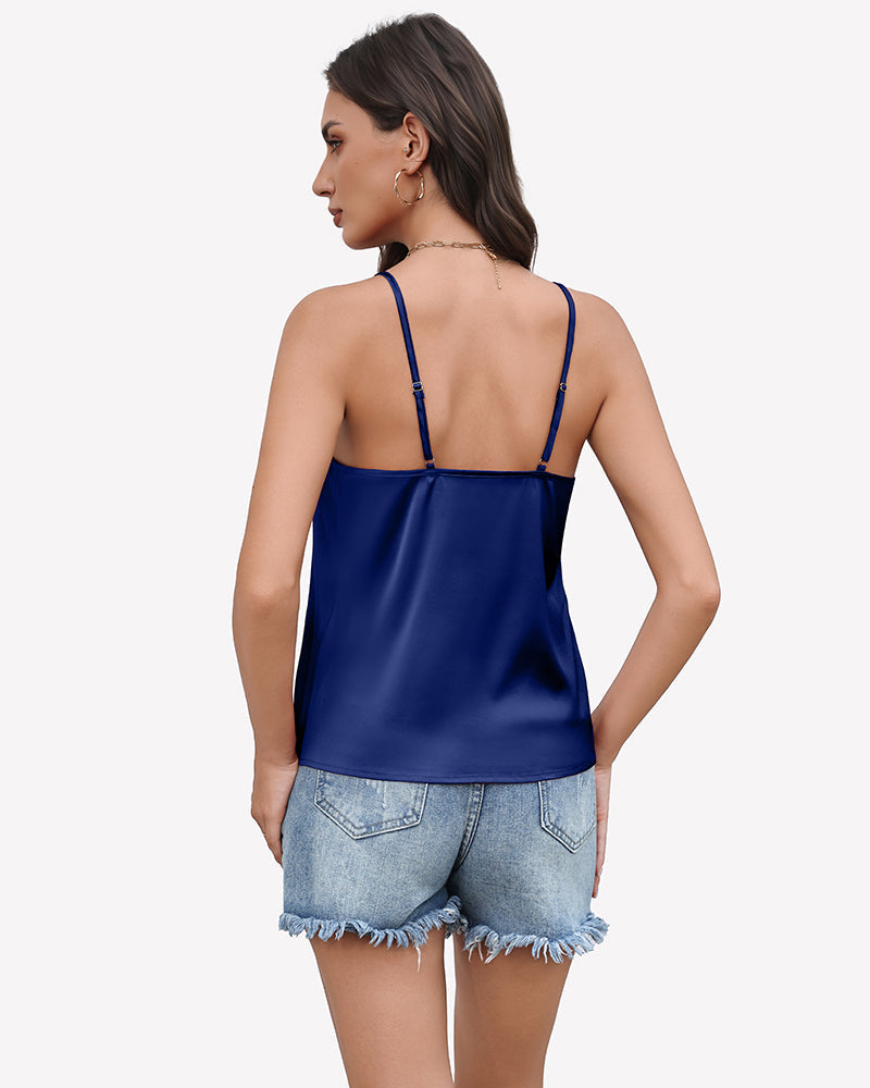 Silk Satin Tank Tops Mesh V Neck Camisole