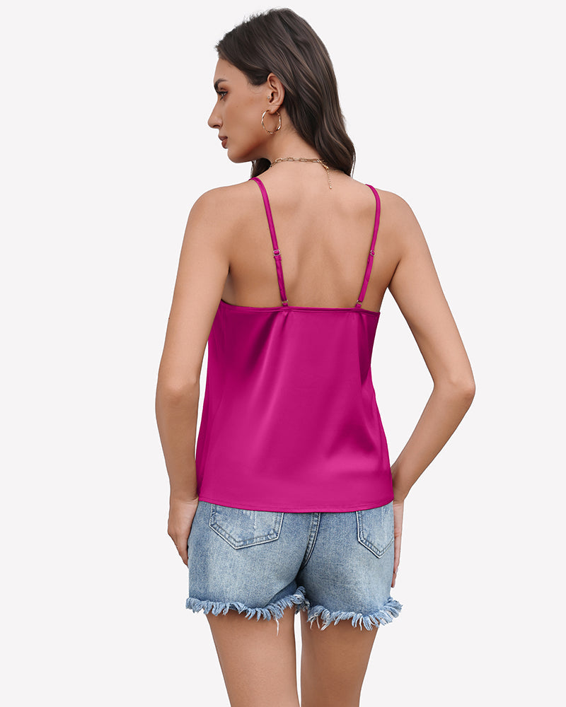 Silk Satin Tank Tops Mesh V Neck Camisole