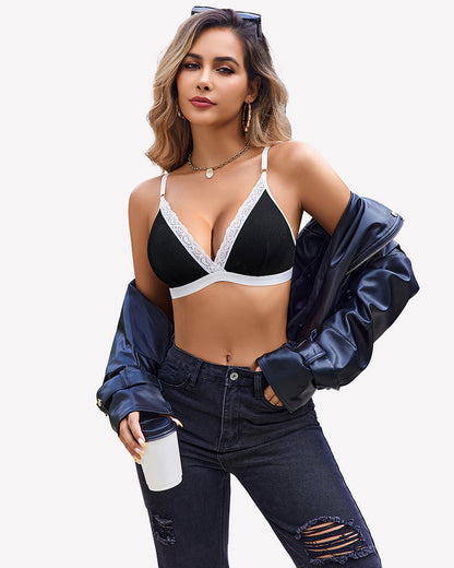 Ribbed Bra and Pany Set with Lace Trim