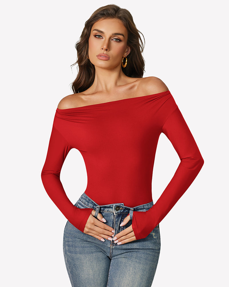 Off the Shoulder Long Sleeve Bodysuit