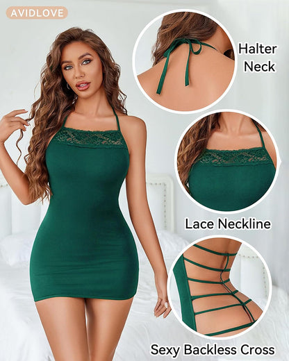 Backless Chemise Cotton Halter Dress