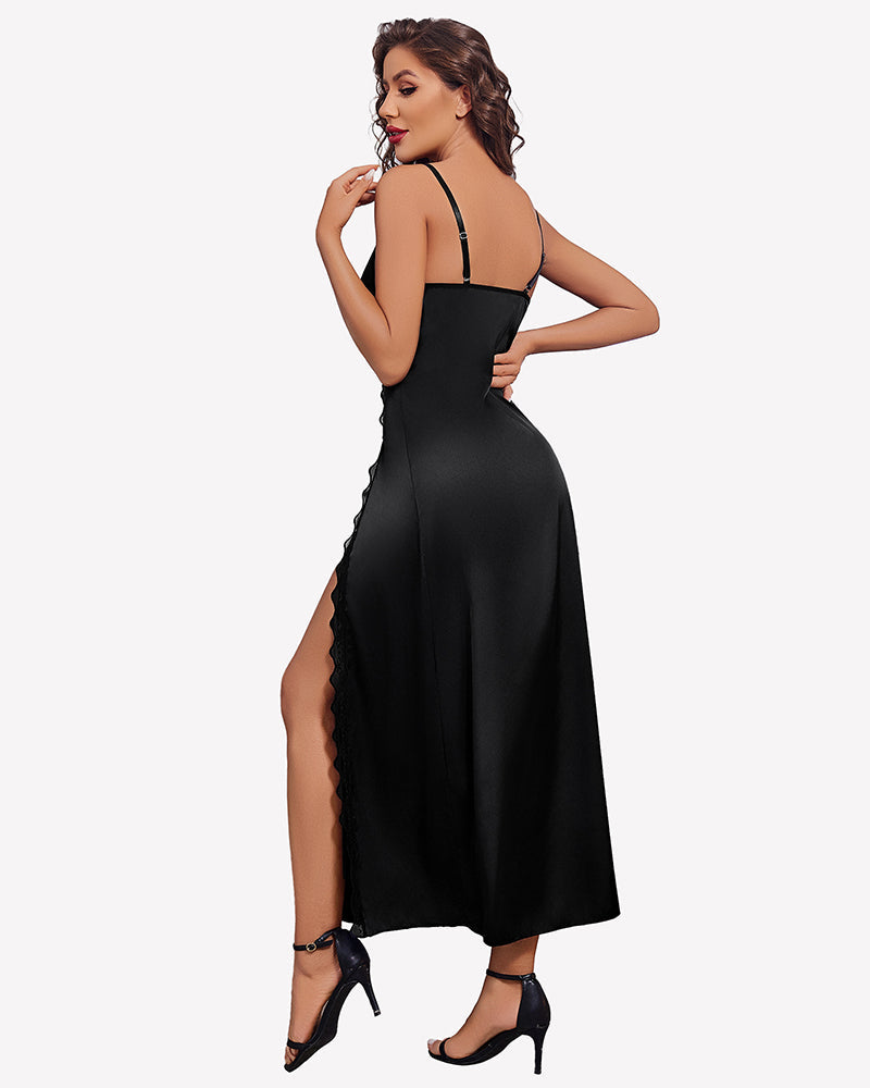 Satin V Neck Side Split Nightgown