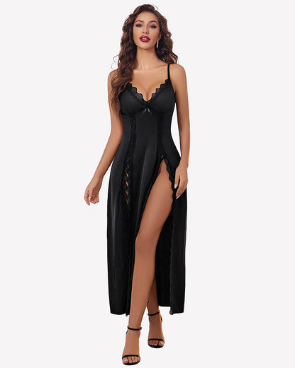 Satin V Neck Side Split Nightgown