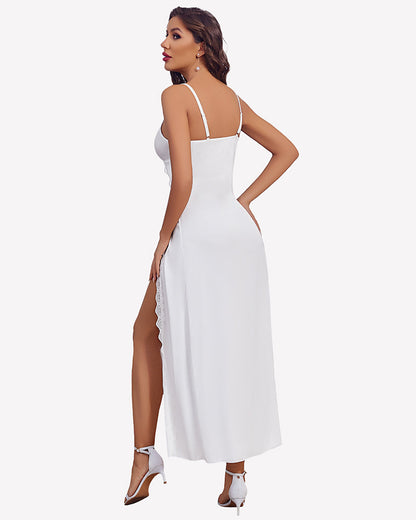 Satin V Neck Side Split Nightgown