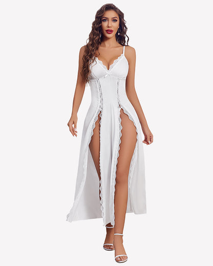 Satin V Neck Side Split Nightgown