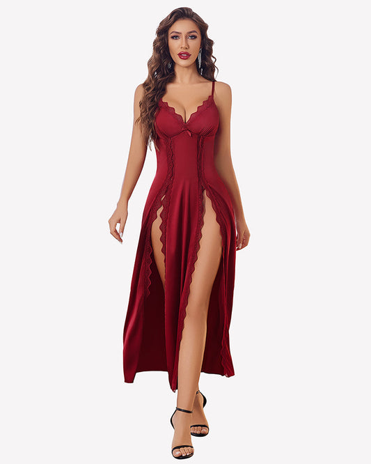 Satin V Neck Side Split Nightgown