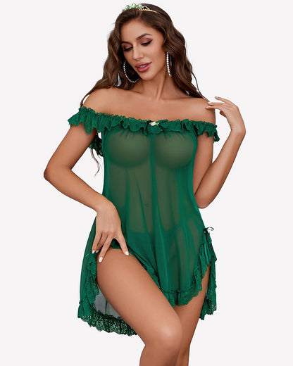 Mesh Sheer Floral Lace Babydoll Set