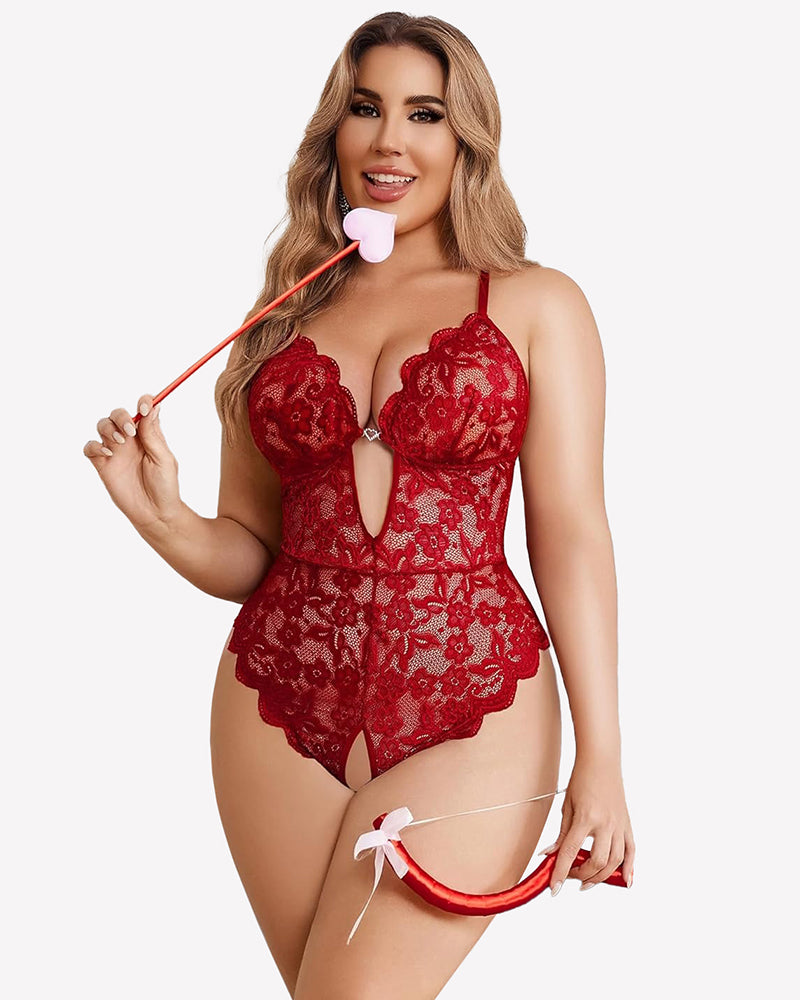 Plus Size Lace Crotchless Bodysuit