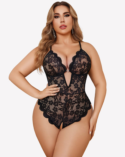 Plus Size Lace Crotchless Bodysuit