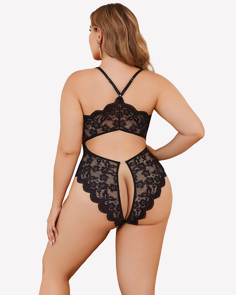 Plus Size Lace Crotchless Bodysuit