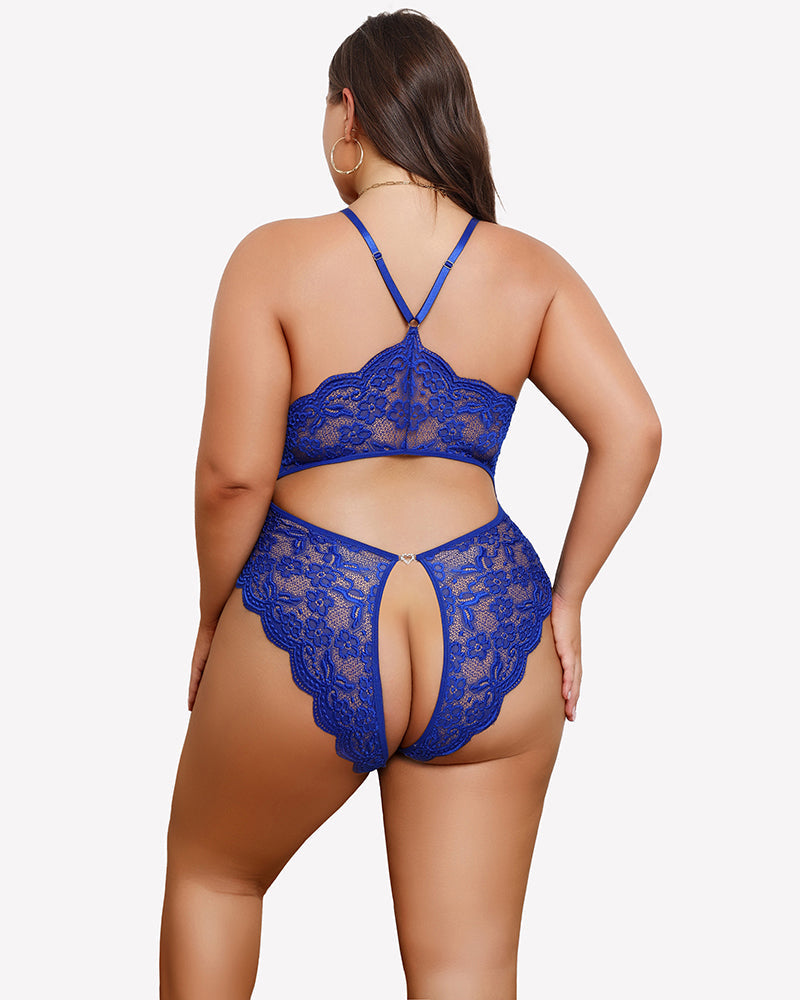 Plus Size Lace Crotchless Bodysuit