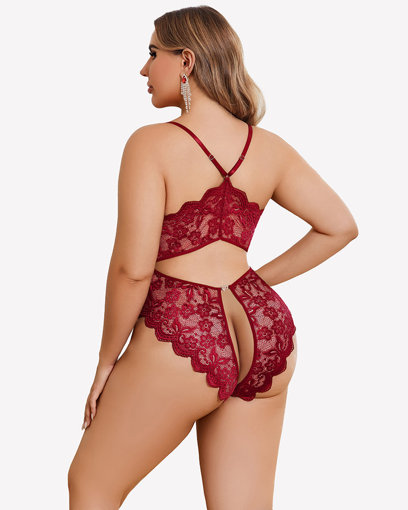 Plus Size Lace Crotchless Bodysuit