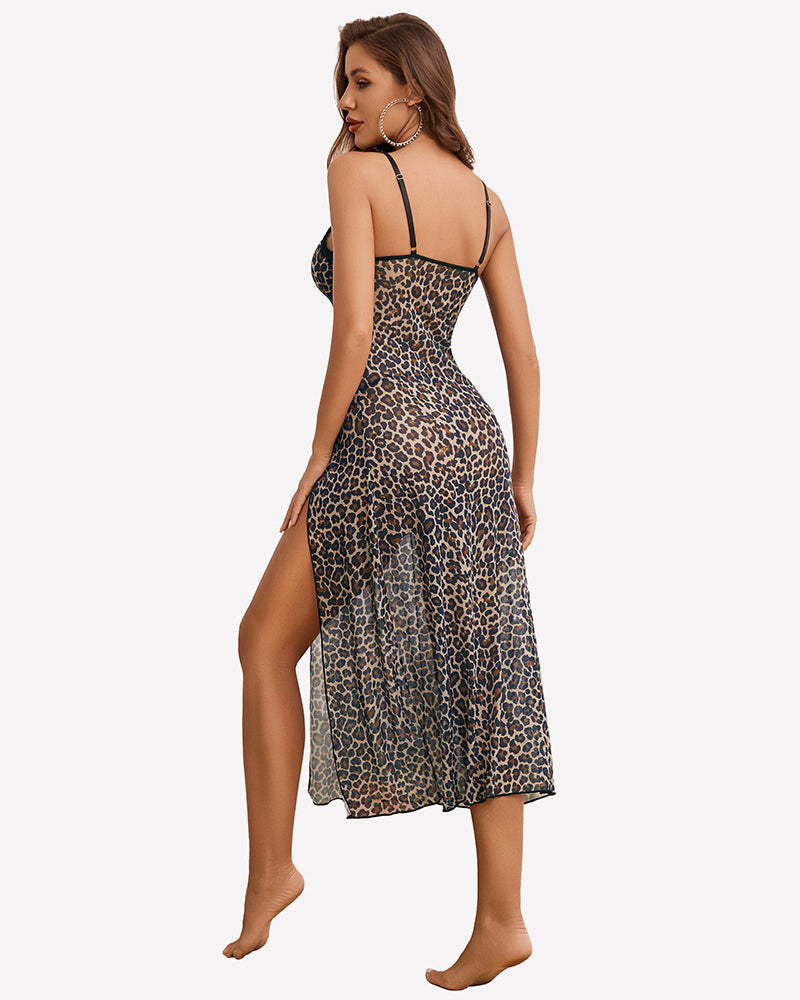 Split Mesh Lace Floral Dress with Thong Set