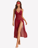 Split Mesh Lace Floral Dress with Thong Set