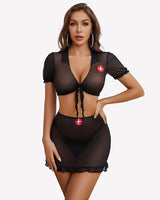Nurse Cosplay Outfits with Tie Top and Mini Skirt Set