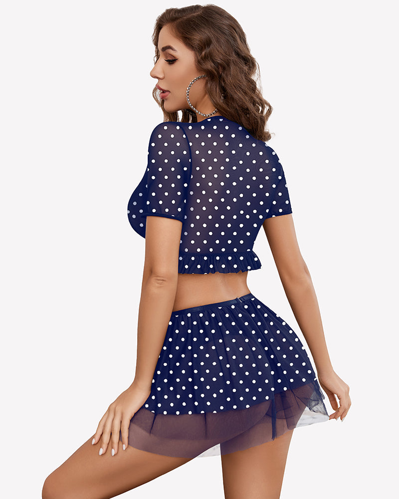 Mesh Top and Mini Skirt 3 Piece Outfits Set