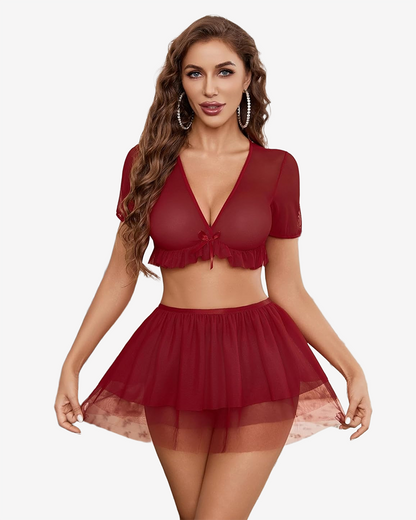 Mesh Top and Mini Skirt 3 Piece Outfits Set