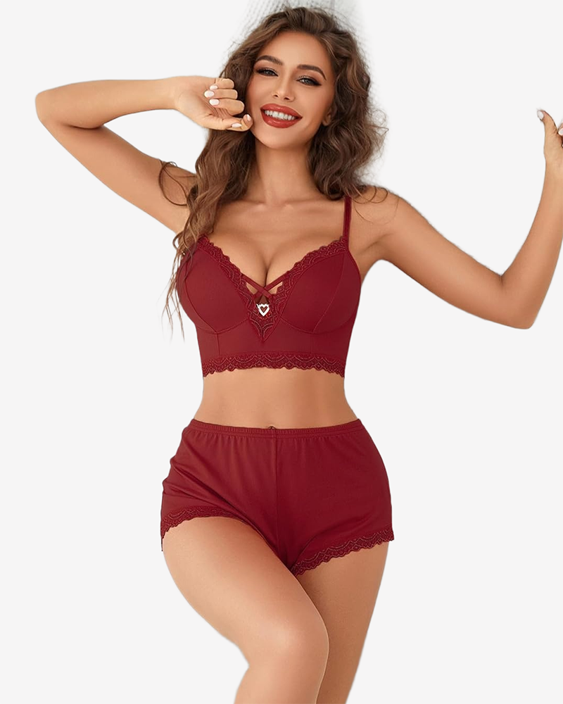 Pajama Sets Shorts Lace Trim Cami Pj Set