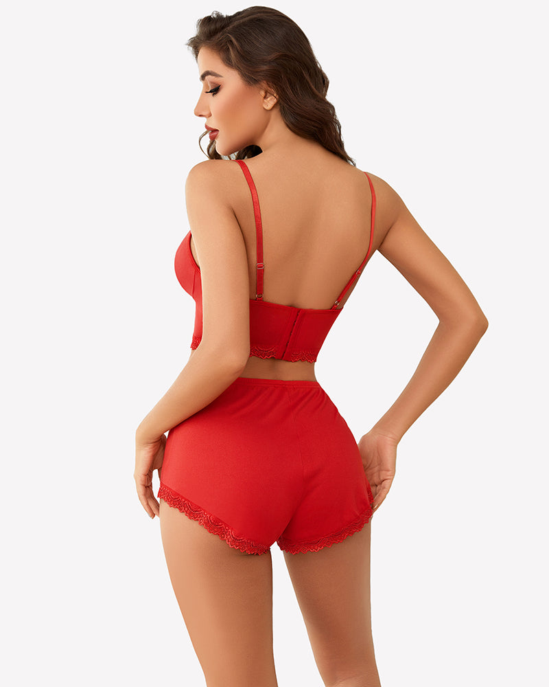 Pajama Sets Shorts Lace Trim Cami Pj Set