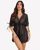 Short Sleeve Ruffle Mesh Dress with Thongs
