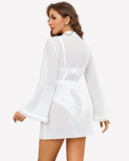 2 Pieces Crotchless Bodysuit with Sheer Kimono Robe