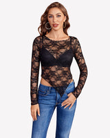 Mesh Tops Lace Long Sleeve Shirts