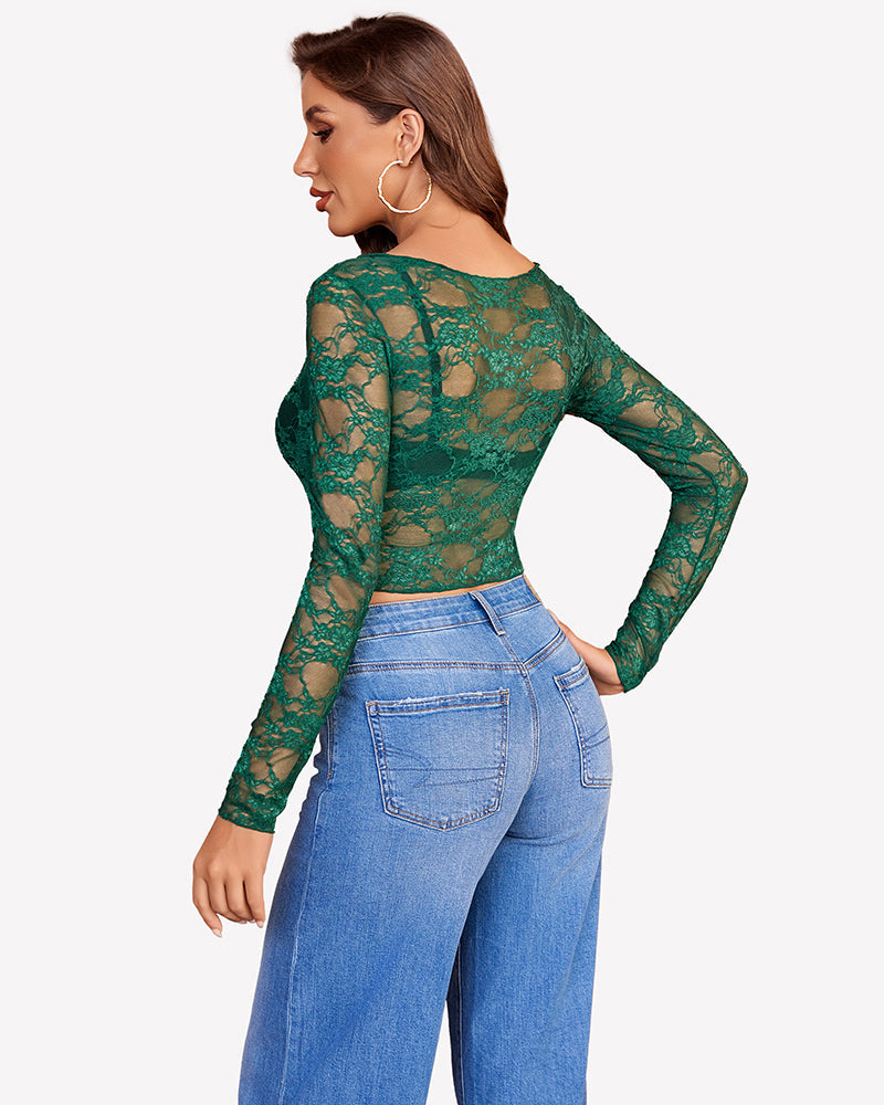 Mesh Tops Lace Long Sleeve Shirts