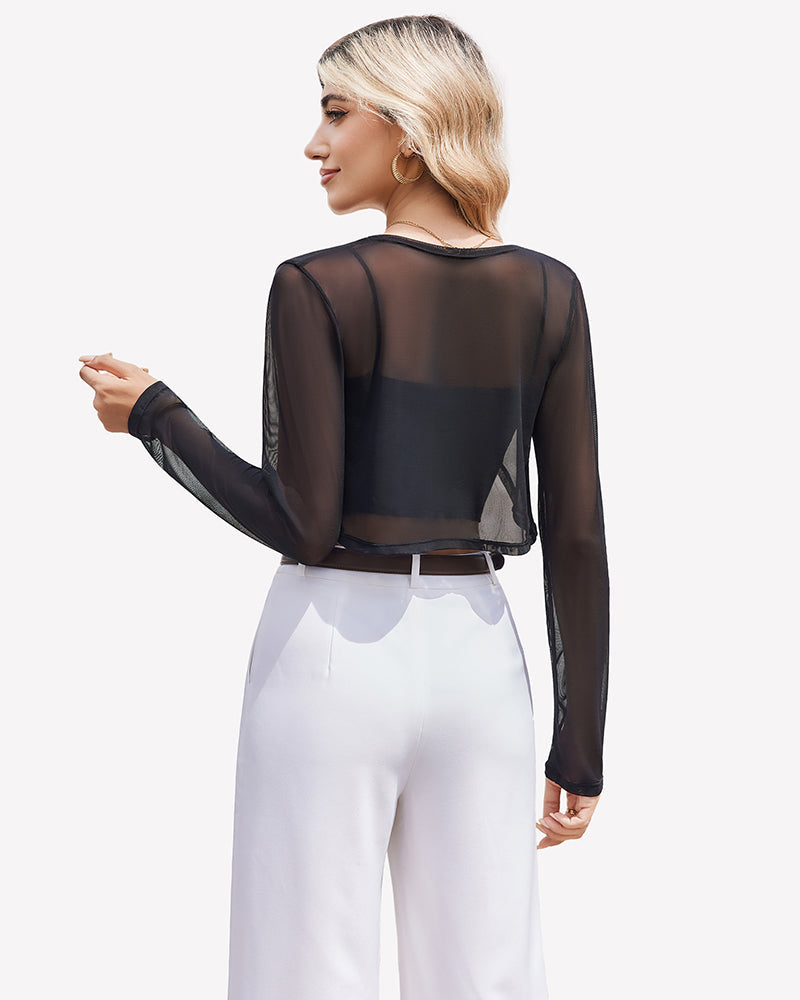 Sheer Shrugs Long Sleeve Cropped Cardigan