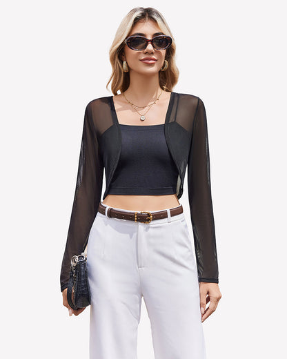 Sheer Shrugs Long Sleeve Cropped Cardigan