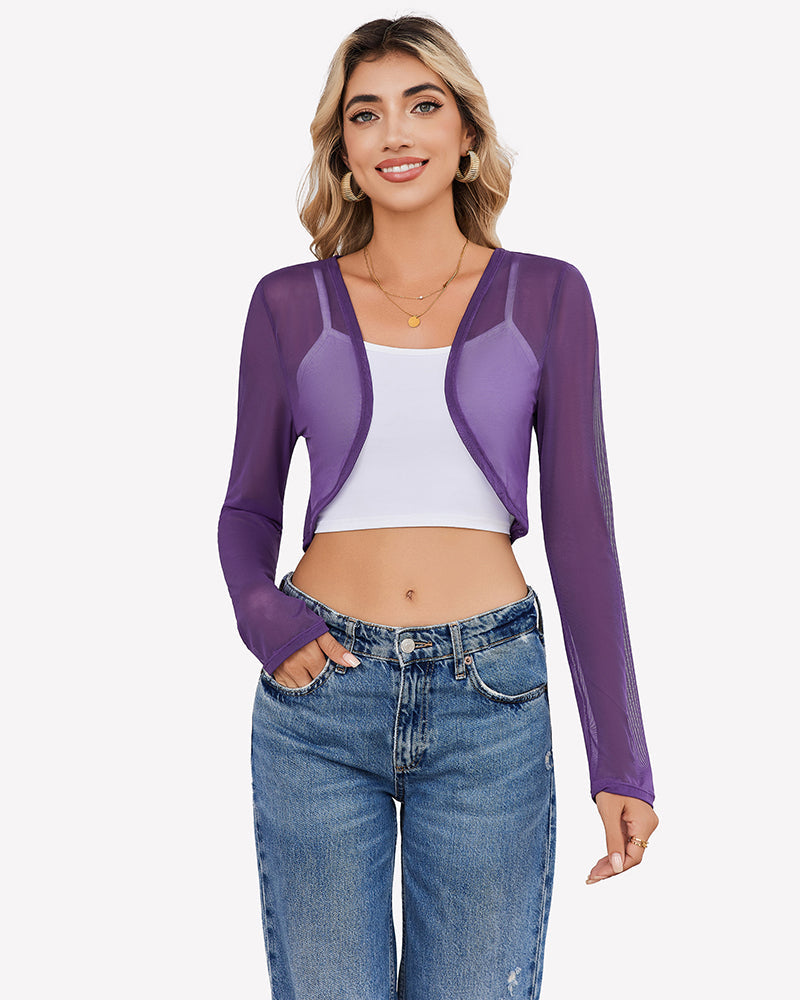 Sheer Shrugs Long Sleeve Cropped Cardigan