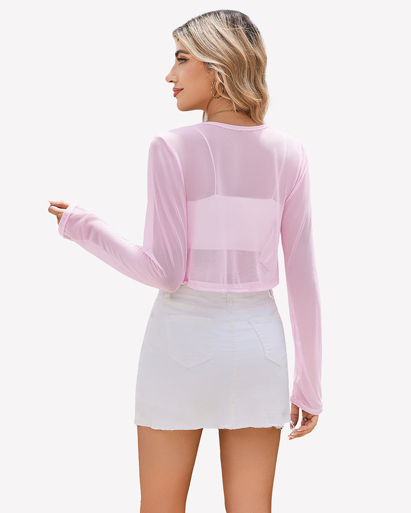 Sheer Shrugs Long Sleeve Cropped Cardigan