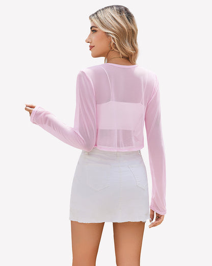 Sheer Shrugs Long Sleeve Cropped Cardigan