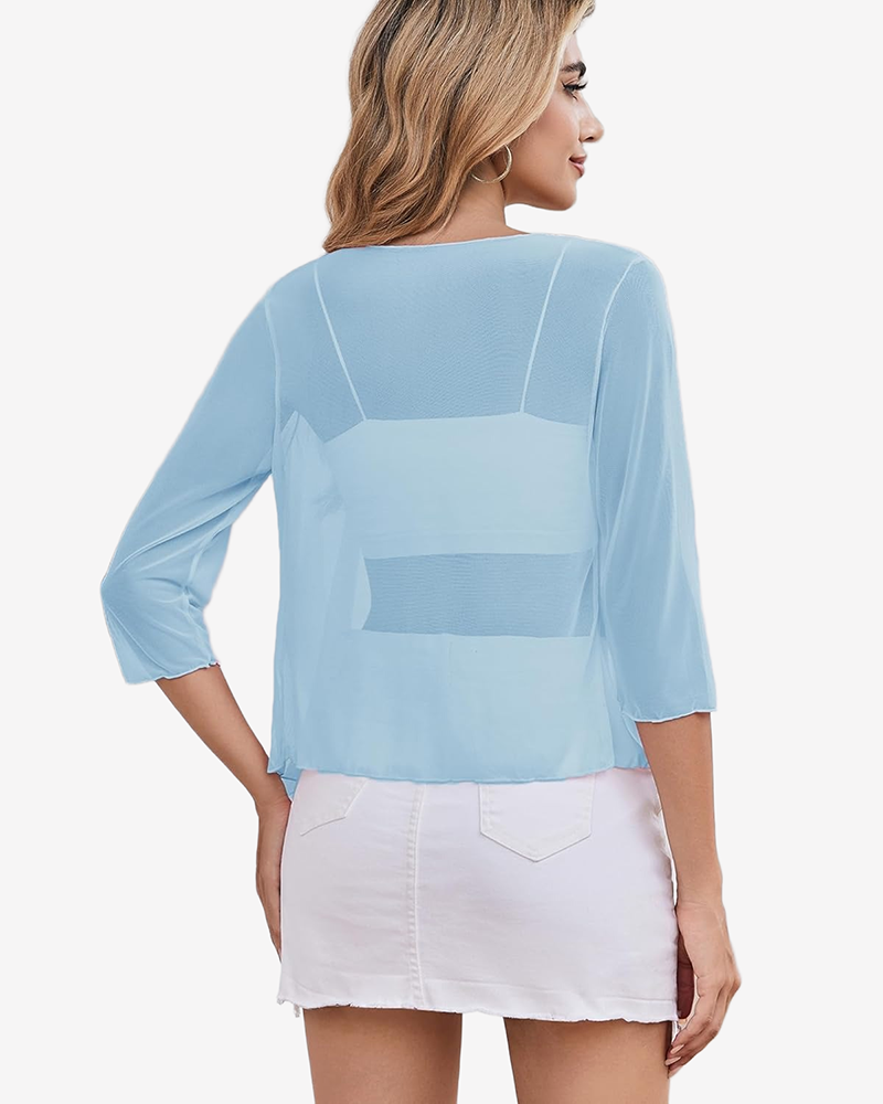 Tie Front Sheer Mesh Bolero Cardigan