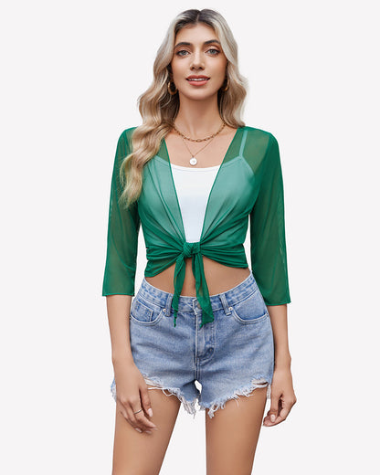 Tie Front Sheer Mesh Bolero Cardigan