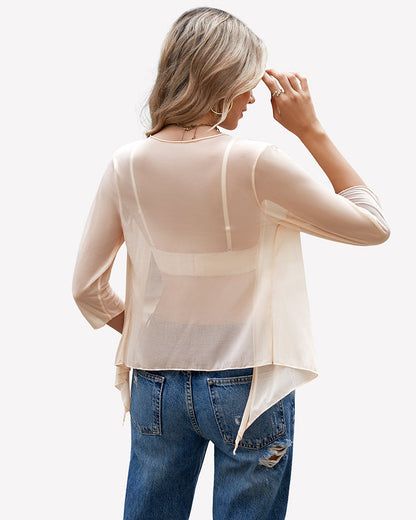 Tie Front Sheer Mesh Bolero Cardigan