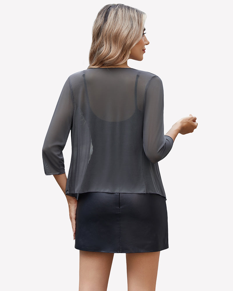 Tie Front Sheer Mesh Bolero Cardigan