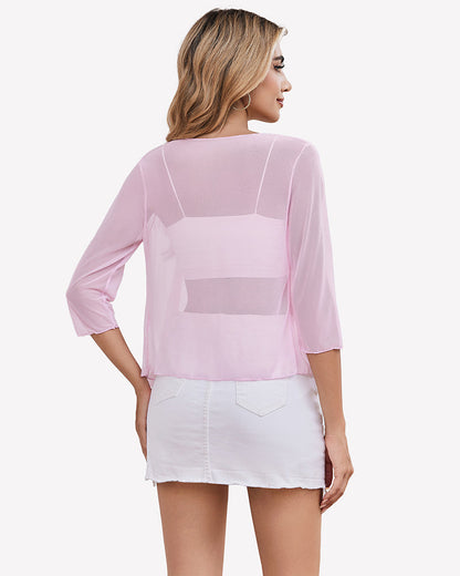 Tie Front Sheer Mesh Bolero Cardigan