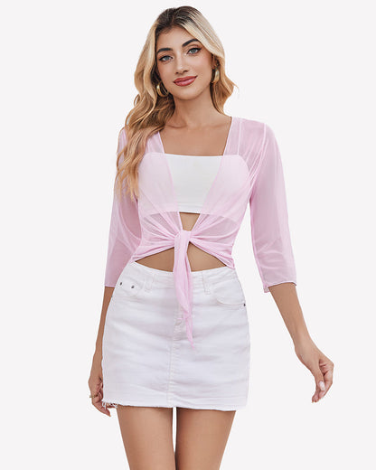 Tie Front Sheer Mesh Bolero Cardigan