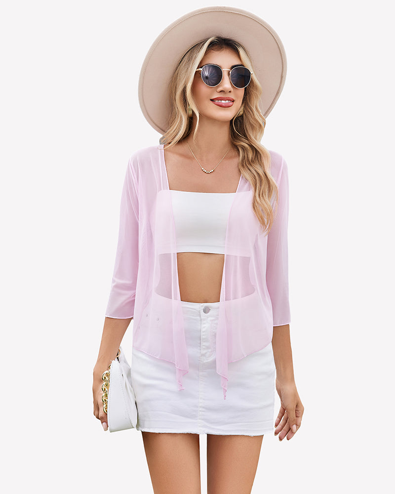 Tie Front Sheer Mesh Bolero Cardigan